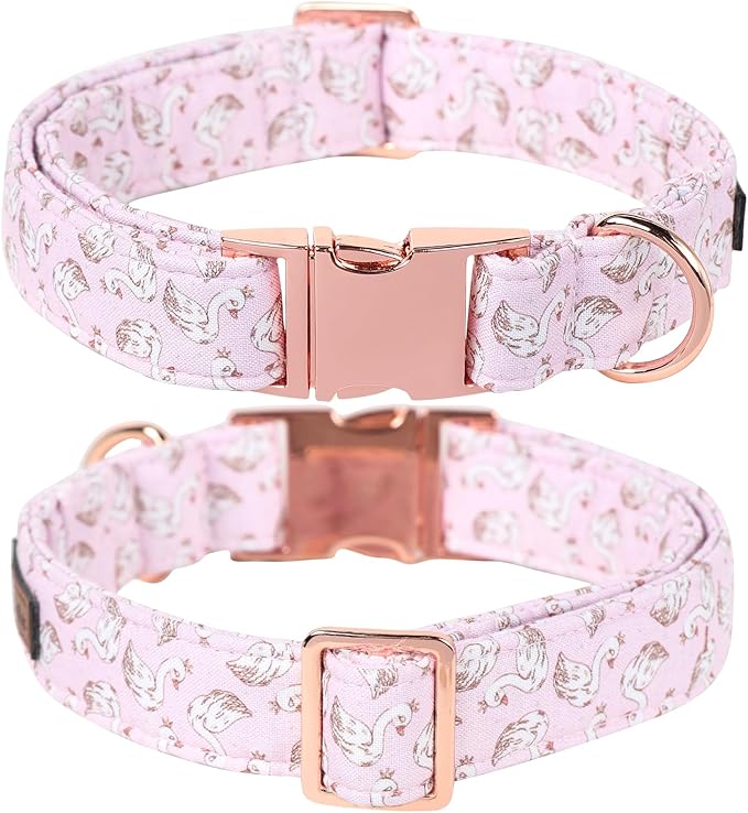 Lionet Paws Design Dogs Collar Cute Pink Flower Dog Collars for Girl Female Small Medium Dogs with Swan S