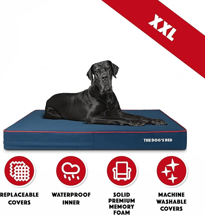 The Dog’s Bed Orthopedic Memory Foam Dog Bed Mattress, Oxford Fabric, Blue with Red Trim, XXL, 6-Inch