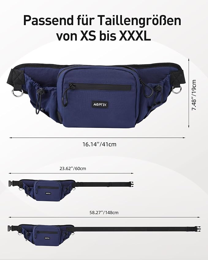 AGPTEK Dog Walking Fanny Pack, Large Capacity Dog Training Treat Pouch, Waist Bag with Removable Snack Pouch, Water Holder, Poop Bag Dispenser, Waterproof Zipper, Adjustable Strap, Dark Blue