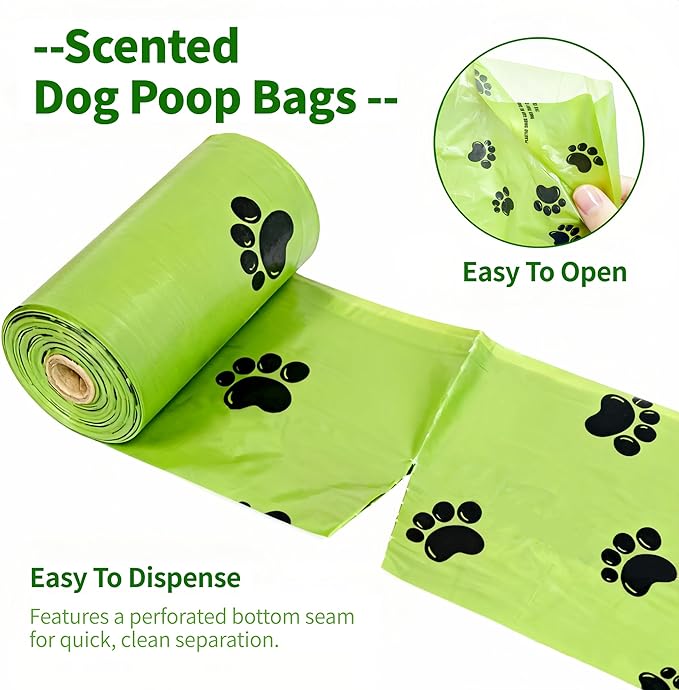390 Count Dog Poop Bags, 12” x 9” Scented Poop Bag for Dogs with Dispenser, Leakproof Strong & Sturdy Waste Bags for Doggie Cat Pet (18 Rolls, Green)