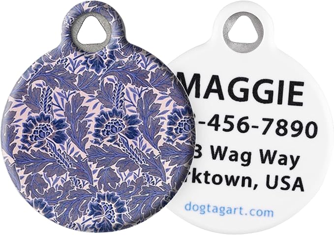 Dog Tag Art Cute Flower Custom Pet ID Tag for Dogs and Cats, Personalized Dog Tag with Customized Identification Information, Lavender Flower Pattern, Large (1.25" Diameter)