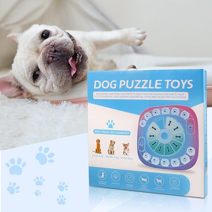 Puzzle Feeder Dog Toy for Large Medium Dogs, Mentally Stimulating Toys, Treat Dispensing Dog Toys, Enrichment for Smart Dogs, Pet Toy, Blue, 11.8X11.8X1.38inch