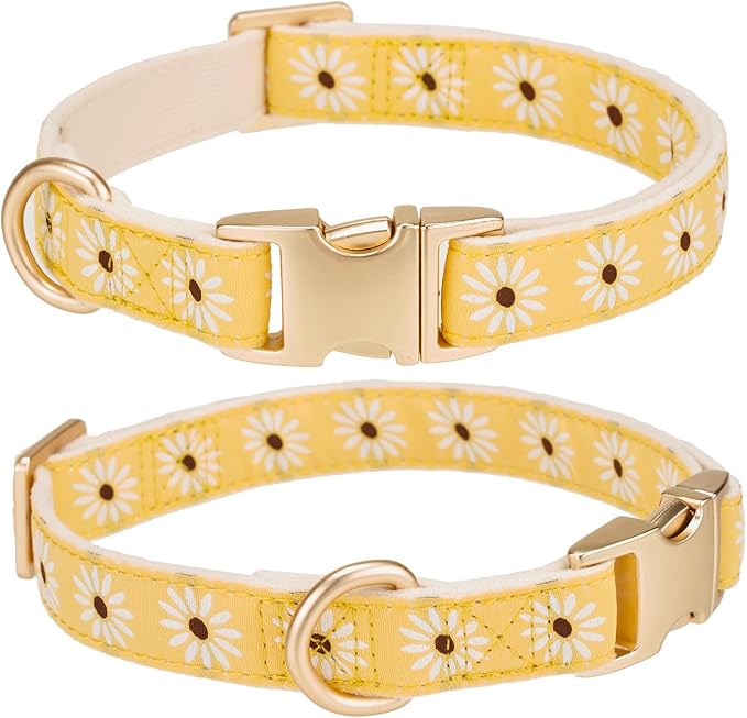 Woven Dog Collar with Metal Buckle Adjustable Jacquard Retro Dog Collars for Small Medium Large Dogs(Daisy,L)