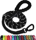 Rope Dog Leash 4 FT: Heavy Duty Leashes with Swivel Lockable Hook Reflective Threads Bungee and Padded Handle - Dog Lead for Large Small Medium Dogs Outside Walking Hiking Black