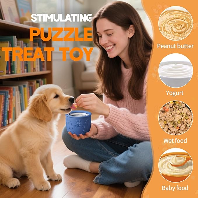 Interactive Dog Toy, 2-in-1 Long-Lasting Treat Dispenser Dog Puzzle Feeder Toys, Stuffable Enrichment Freeze Lick Bowl for Boredom, Reduces Anxiety Silicone Fetch Catch Chew Toy