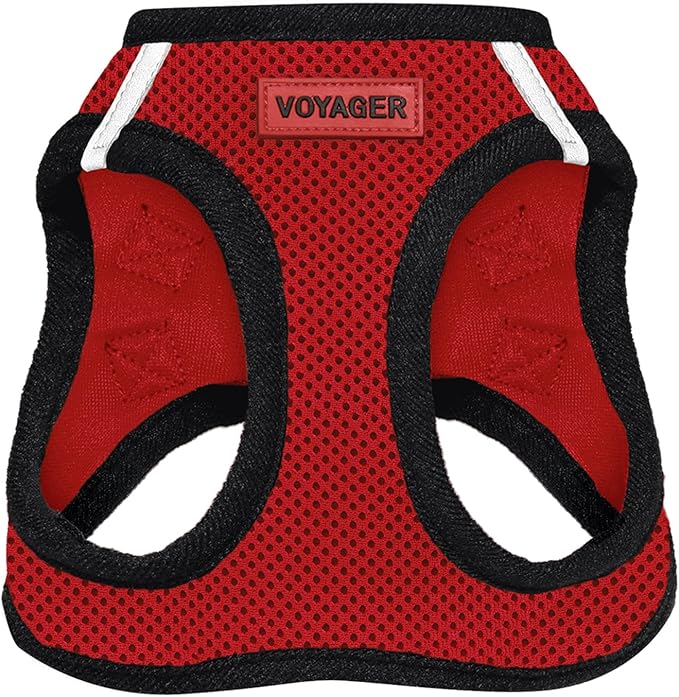 Best Pet Supplies - All Weather Mesh / Plush, Reflective, No Pull Harness for Small, Medium Dogs, Cats - Secure with Hook & Loop Fastener, Buckle, Double D-Rings - Red/Black Trim, L