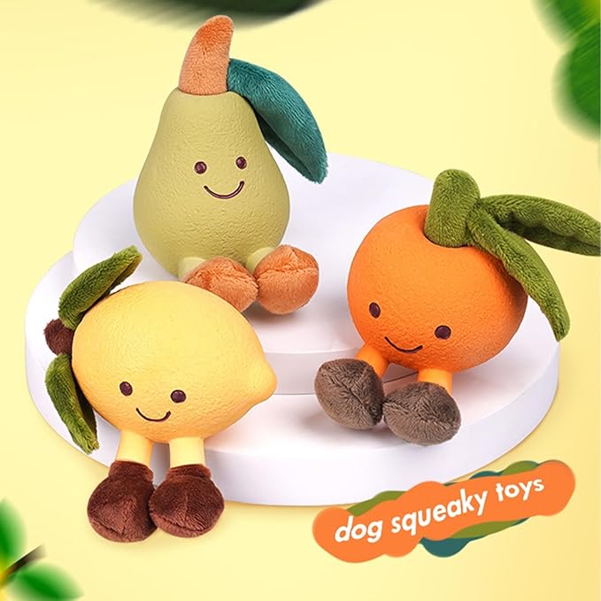 Playful Paws Fruit Dog Chew Toys Interactive Dog Toy with Squeak and Latex Plush Dog Toys for Puppies Small and Medium Dogs (Lemon)