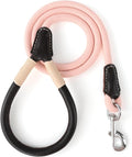 Mile High Life Genuine Leather Wrapped Handle Dog Leash, w Heavy Duty Clasp Rope Leash for Small Medium Large Dogs (Pink, 4FT)