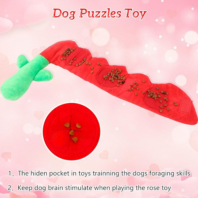 Rose Dog Toy, Valentine's Day Dog Toy Dog Puzzle Toy Interactive Dog Toys, Squeaky and Crinkle Dog Toy for Small Medium and Large Breed Dogs Help Stress Relief