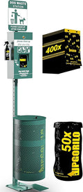 Dog Waste Station with Foot Pedal, 400 Bags, 50 Can Liners, Glow in the Dark Sign, Bag Dispenser, Hand Sanitizer, Outdoor Trash Can