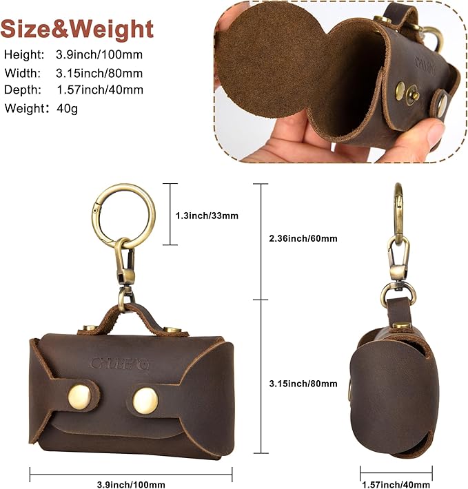 Handmade Leather Dog Poop Bag Dispenser - Stylish and Durable with Belt Attachment for Dog Walkers, Featuring a Brass Metal Clip in Coffee