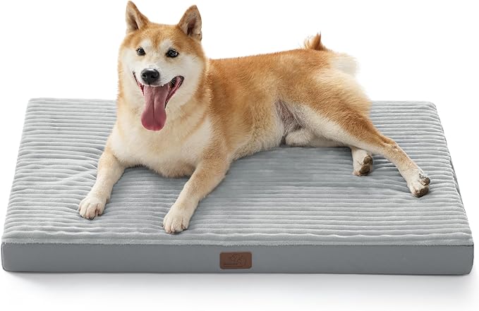 Bedsure ComfyFleece Dog Beds Large Sized Dog- Orthopedic Pet Beds for Crate with Removable Machine Cover, NOT Waterproof Egg Crate Foam Puppy Mat for Pets Up to 50 lbs, 35x22x2.8, NOT Chewproof
