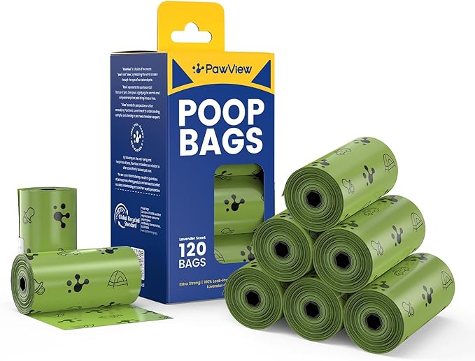 Dog Poop Bags Rolls, Extra Thick & Leak-Proof Doggie Bags, Lavender Scented Pet Waste Bags Made from 70% Certified Recycled Plastic, Easy Tear & Open Poop Bags for Dog Walking, 8 Rolls (120 Count)