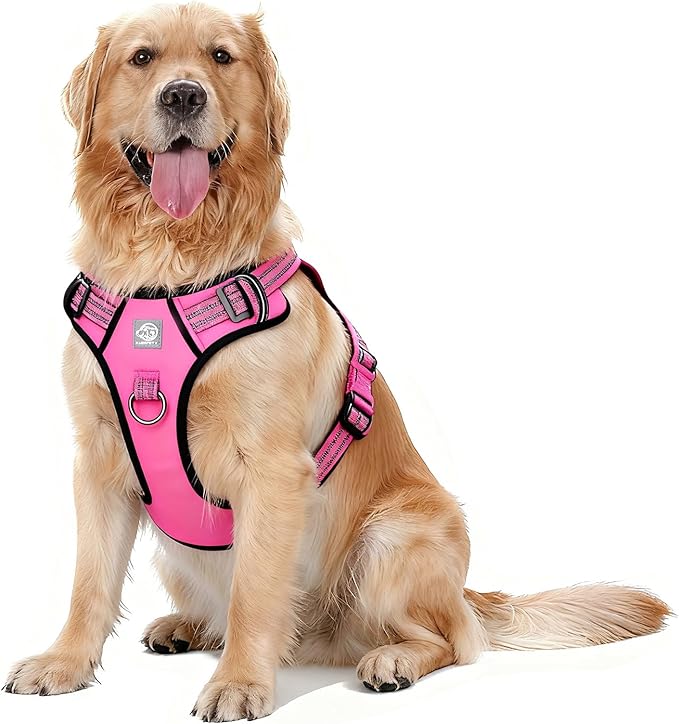 Vest Harness for Dogs - Reflective Adjustable Padding with Easy-On Design & Leash Attachment (XL, Hot Pink)