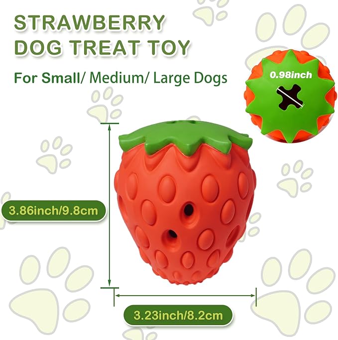 Strawberry Dog Puzzle Toy, Interactive Dog Toys for Small Medium Large Breed, Treat Dispensing Dog Toys, Pet Chew Toys for Moderate Chewers, Dogs Birthday Gifts (Red)