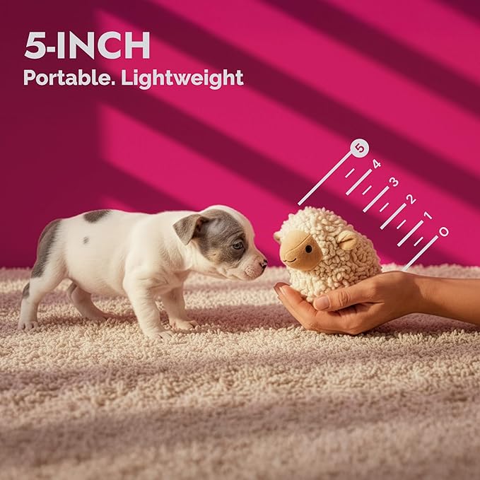 Pet Lou 100% Natural Nubby Lamb Plush Dog Toy with Squeaker and Crinkle Paper, Durable Corduroy Plush Squeaky Toy for Indoor and Outdoor Play, 5 Inch
