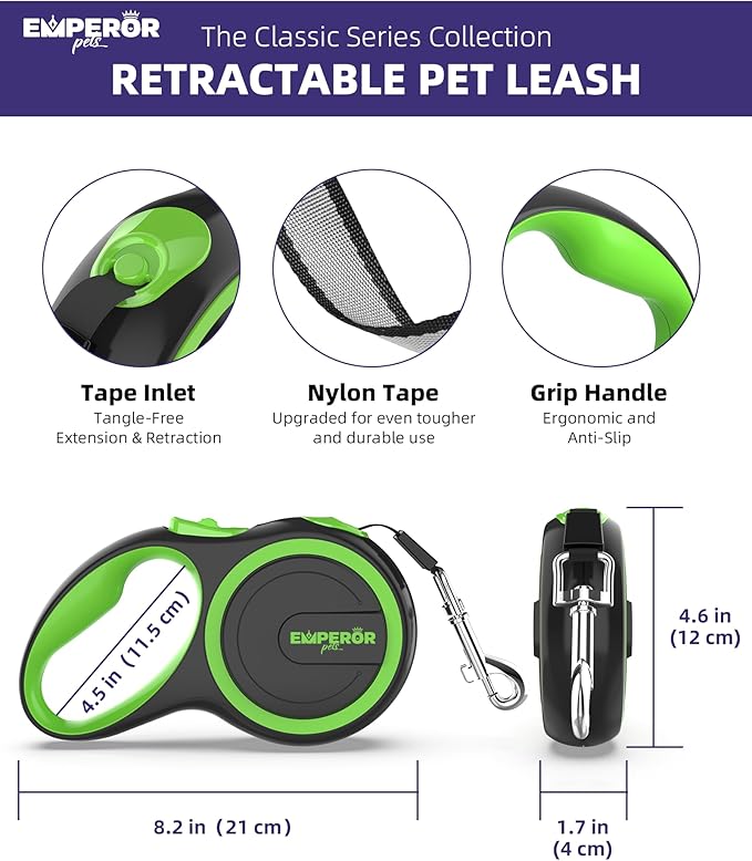 Emperor Pets 16 Feet Retractable Dog Leash Large Dogs - Up to 110lbs, Heavy Duty Leash Retractable 26 ft, Dog Leashes for Large Breed Dogs -GN16
