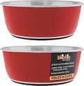 Master Pet Supply Stainless Steel Dog Bowls Set of 2 (64 Oz Each) with Non-Slip Rubber Base - Crimson Flame - Basic Dog Food Bowl Water & Food Bowls for Small Medium Large Dogs & Cats, Metal Dish