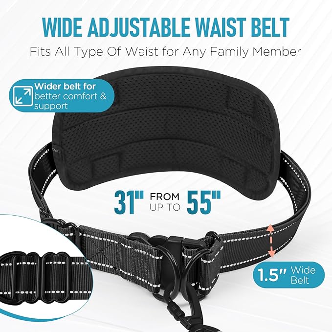 Hands Free Dog Leash, Waist Bungee Leash for Large Dogs, 6-8ft Adjustable Heavy Duty Leashs(50-120 lbs)