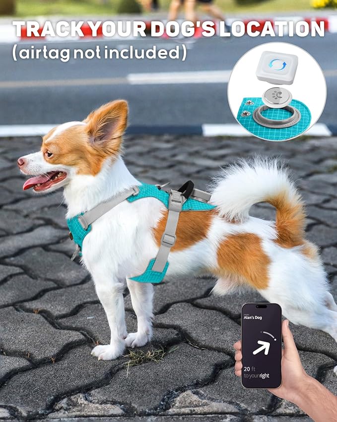TagME No Pull Dog Harness with 2 Leash Clips,Lightweight & Visible for All-Day Walking,No Choke Pet Vest Includes AirTag Holder for Medium Dogs,Teal