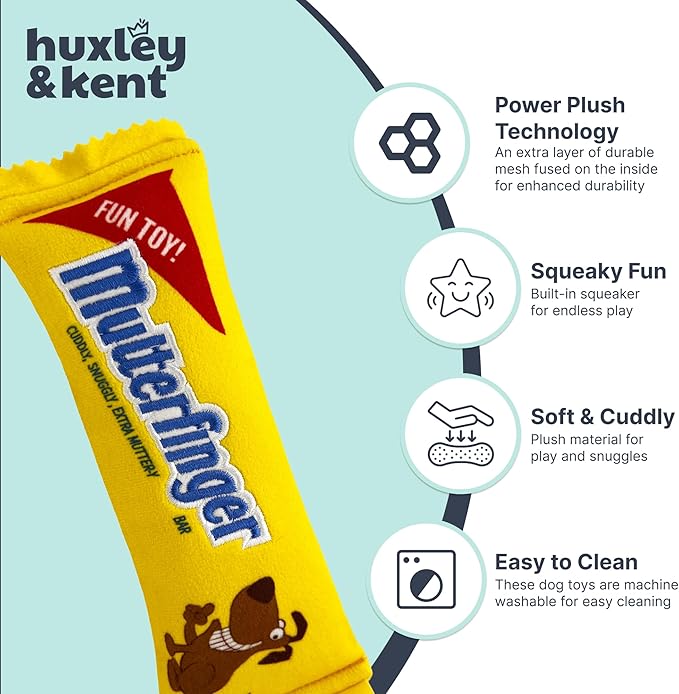 Huxley & Kent Funny Dog Toy w/Squeaker – Power Plush Squeaky Dog Toys for Small, Medium & Large Dogs – Soft Stuffed Animal for Indoor Play & Fetch - Mutterfinger, Large