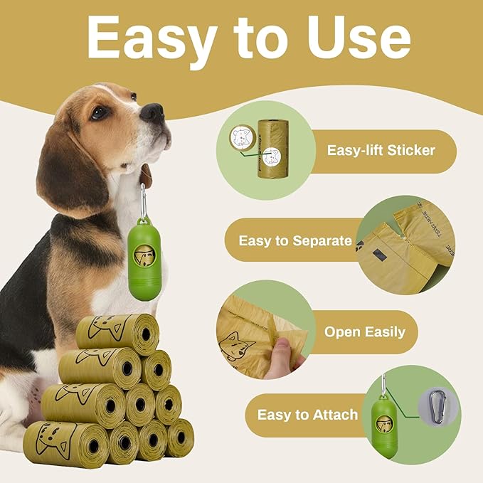 Dog Poop Bags With Dispenser, Strong and Leak-proof Waste Bags for Pets, Floral Scented, 270 Count (18 Packs of 15), 13 Inch x 9 Inch (Khaki)