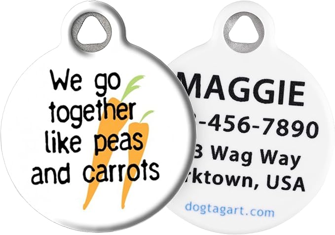 Dog Tag Art Food-Themed Custom Pet ID Tags for Dogs and Cats, Personalized Dog Tags with Customized Identification Informatio - Like Peas and Carrots-Carrots - Large