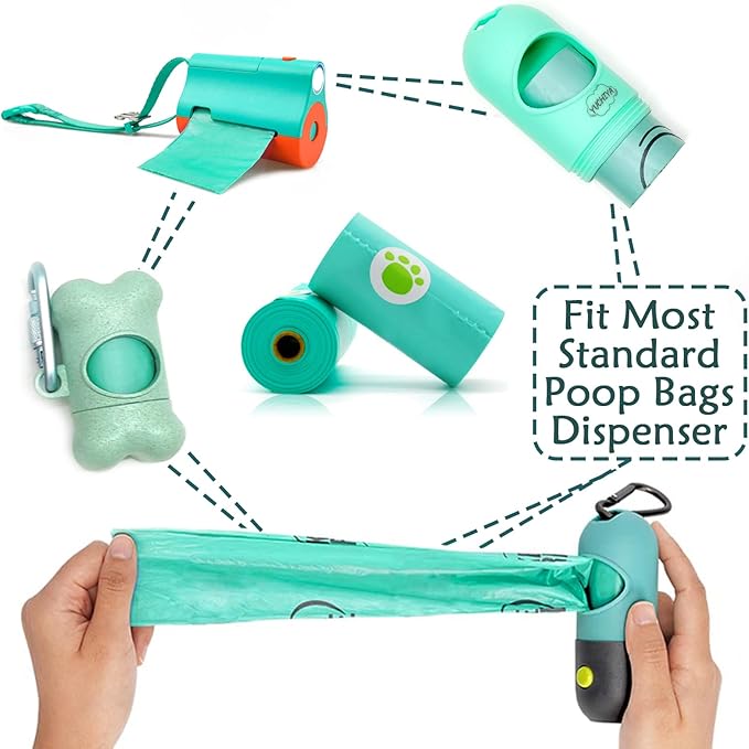 Dog Poop Bags Holder with LED Flashlight|Pet Waste Bags Dispenser for Leash|Doggie Potty Bags Container with Leak-proof Pet Trash Bags and Accessories (180 Bags, Crystal Blue)