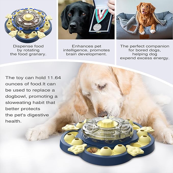 Level 3 in 1 Spinning Dog Puzzle Toy, Interactive Treat Dispenser & Slow Feeder for Brain Stimulation Game & Boredom Buster, Ideal for Small, Medium & Large Dogs