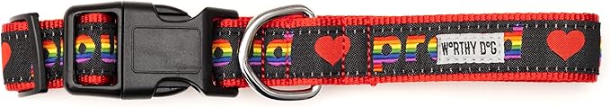 THE WORTHY DOG Collar for Large Dogs, Adjusts 18-24 inches, Durable Nylon Webbing, Quick Release Buckle, Proud Pattern, Black, X-Large