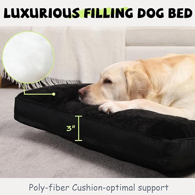 Dog Crate Bed Waterproof Deluxe Plush Dog Beds with Removable Washable Cover Anti-Slip Bottom Pet Sleeping Mattress for Large, Medium, Jumbo, Small Dogs, 41 x 27 inch, Black