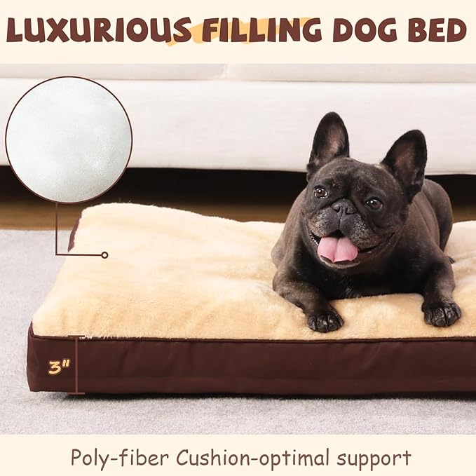 Dog Crate Bed Waterproof Deluxe Plush Dog Beds with Removable Washable Cover Anti-Slip Bottom Pet Sleeping Mattress for Large, Medium, Jumbo, Small Dogs, 23 x 17 inch, Brown
