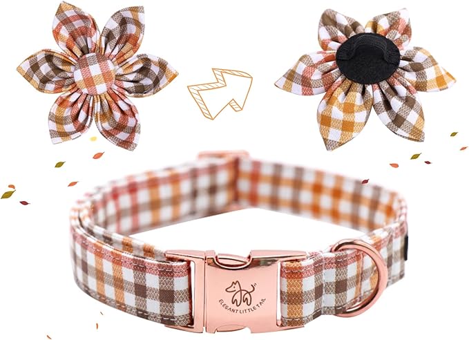 Elegant little tail Flower Dog Collar for Female or Male Dogs, Fall Pet Collar Adjustable Dog Collars with Flower Gift for Medium Dogs