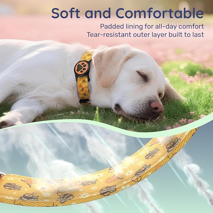 WhoseID Airtag Dog Collar,with Waterproof airtag Holder，Original Stylish Cute Pattern Design.QR Code ID Buckle，Comfortable Soft Cotton for Small Medium Large Dogs