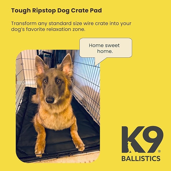 K9 Ballistics Tough Ripstop Dog Crate Pad - Durable, Machine Washable Kennel & Travel Mat for Puppies and Medium Dogs, 35 x 22 fits 36” Wire Crate, Blue Quartz