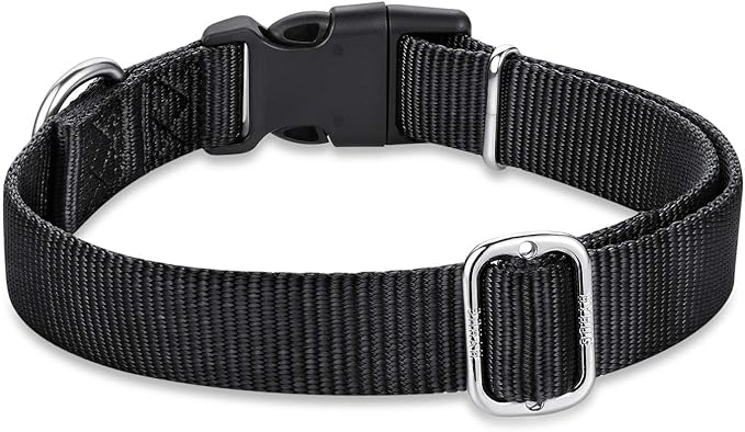 Hyhug Medium Dog Collar, Black:Heavy-Duty Quick-Release Nylon Buckle, Adjustable & Durable, Cute Dog Collar (Medium, Black)