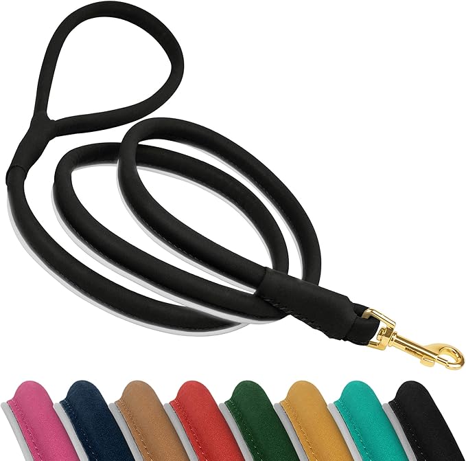 OOPSDOGGY Reflective Rolled Leather Dog Leash 6ft - Soft Training Lead for Small Medium Large Dogs Puppy - Heavy Duty Rope Puppies Leash for Outdoor Walking Running (Black, Medium/Large)