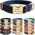 PETDURO Personalized Windowpane Plaid Dog Collar Blue - Engraved Name and Phone Number on Gold Metal Buckle - Custom for Small Medium Large Boy Girl Dogs - Add Leash Bow Tie via Customize Now