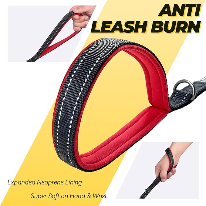 VIVAGLORY Twingrip Dog Leash, Double Handle Dog Leash for Training & Walking with Traffic Handle & 2 Loop, Traffic Control Reflective Heavy Duty for Puppy Pet, 4ft x 1/2in, Black