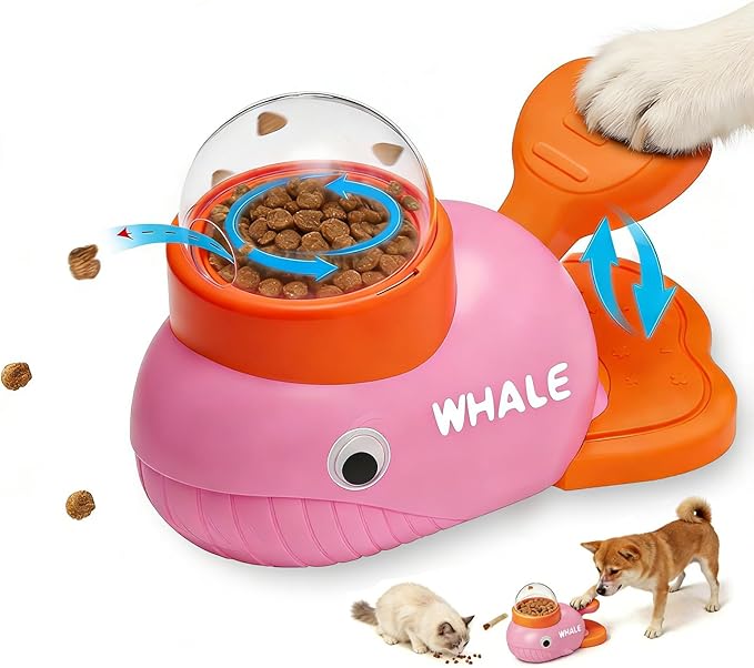 Whale-Shaped Dog Treat Dispenser - Interactive Dog Toys for Mental Stimulation, Slow Feeder Puzzle Toy for Small Medium Dogs & Cats, IQ Training Food Dispenser to Reduce Bloating & Boredom（Pink）