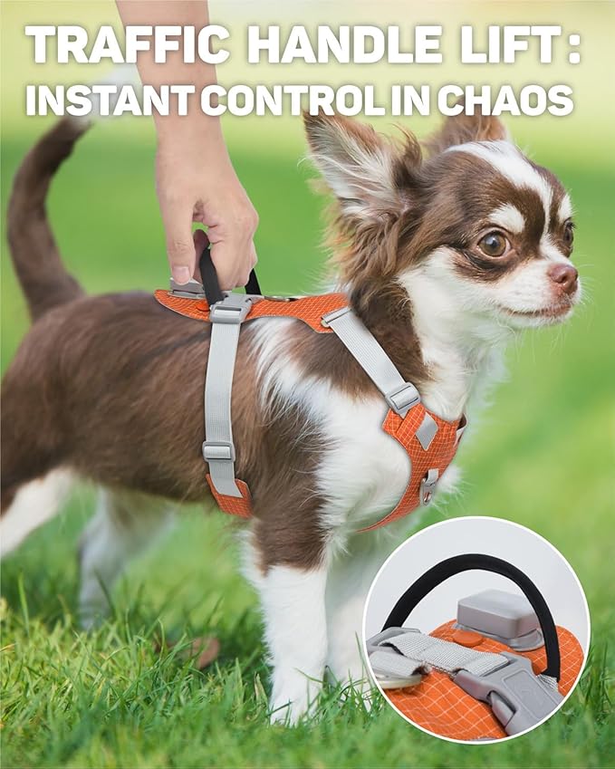TagME No Pull Dog Harness with 2 Leash Clips,Lightweight & Visible for All-Day Walking,No Choke Pet Vest Includes AirTag Holder for Puppy,Flare Orange