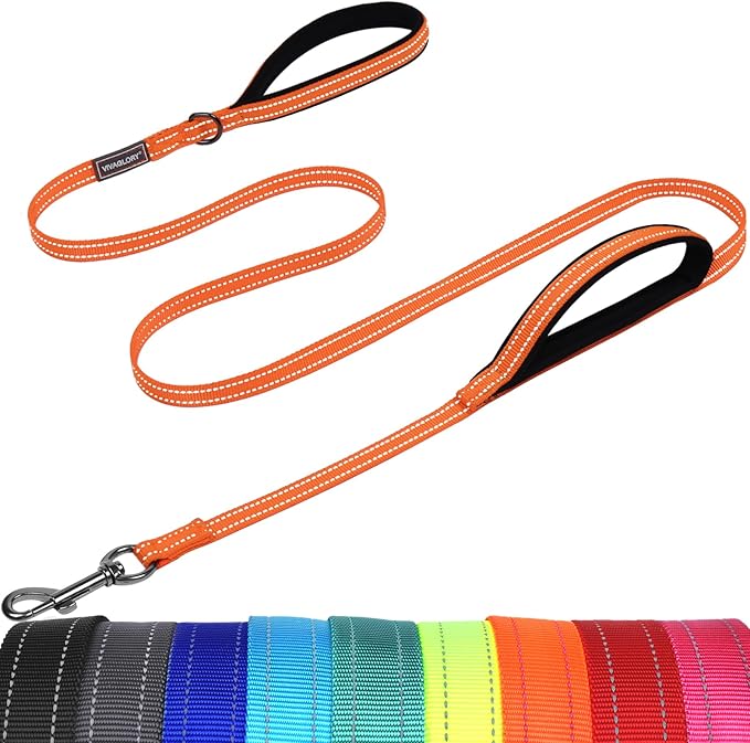 VIVAGLORY Twingrip Dog Leash, Double Handle Dog Leash for Training & Walking with Traffic Handle & 2 Loop, Traffic Control Reflective Heavy Duty for Puppy Pet, 6ft x 1/2in, Orange