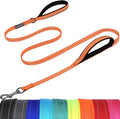 VIVAGLORY Twingrip Dog Leash, Double Handle Dog Leash for Training & Walking with Traffic Handle & 2 Loop, Traffic Control Reflective Heavy Duty for Puppy Pet, 5ft x 1/2in, Orange