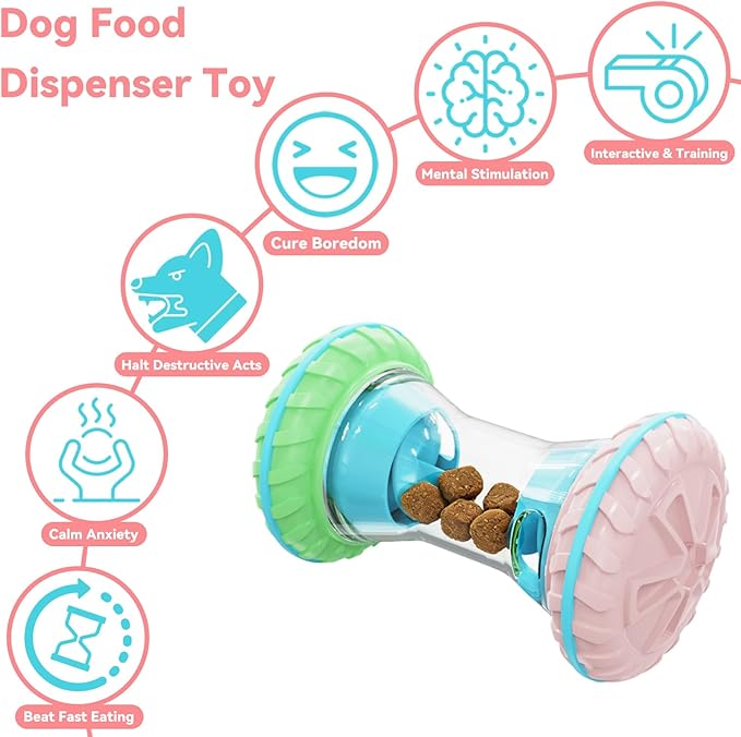MateeyLife Interactive Dog Roller Puzzle Toy, Durable Dumbbell Dog Toys to Keep Them Busy | Adjustable Treat Dispensing Dog Toys, Slow Feeder & Silent Rolling for Apartment, Pink