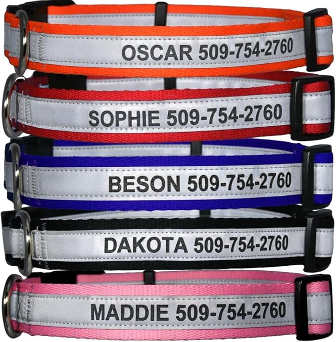 GoTags Personalized Reflective Dog Collars, Custom Engraved with Name and Phone Number, Adjustable Dog Collar with Quick Release Buckle, 3 Sizes for Puppy and Dogs, Small, Medium and Large