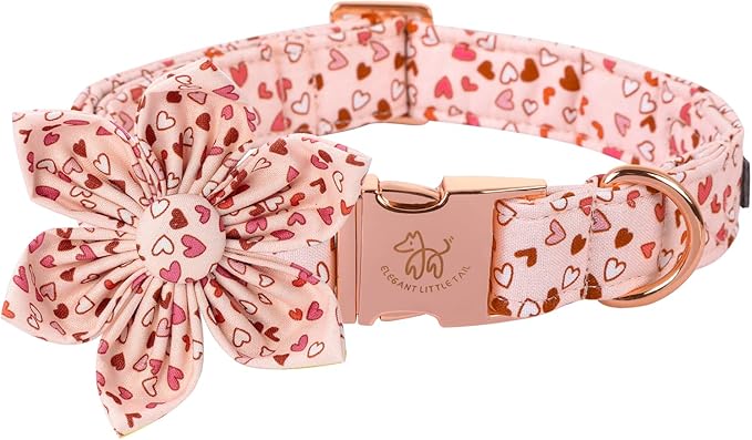 Elegant Little Tail Valentine's Heart Dog Collar, Cute Detachable with Flower, Gift Pet Collar Adjustable for X-Small Puppy
