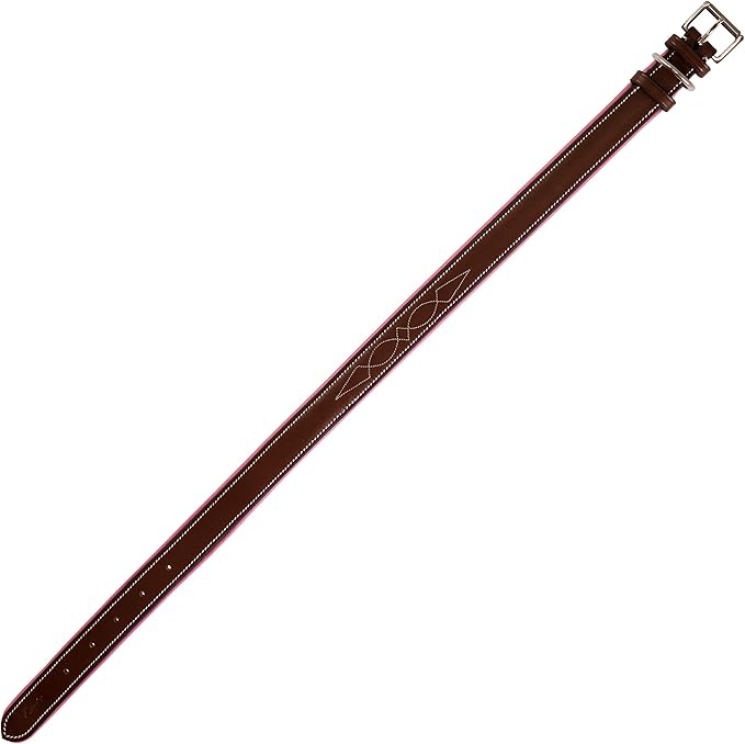 Exion Geniun Leather Dog Collar Designer Stitched Soft Leather Padded- Suitable for Small Medium Large X-Large Dogs for Walking Running- Oak Brown with Pink Padding