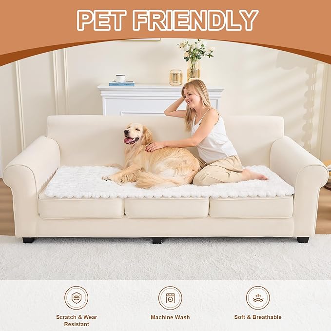 Couch Cover for Dogs, Non Slip Fuzzy Pet Couch Covers for Sofa,Pet Friendly Dog Mat for Couches and Sofas,Thick Soft Sofa Slipcovers Cushion Protector(White, 28" x 59"/70 x 150cm)