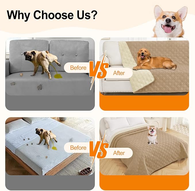 Smiry Reversible Waterproof Couch Covers for Sofa, Washable Dogs Pet Couch Covers for 3 Cushion Sofa Pet Friendly, Water Resistant Furniture Protector Slipcover, Geometric (30"x70", Camel/Beige)