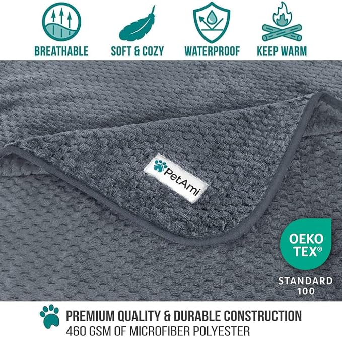 PetAmi Waterproof Dog Blanket, Leakproof XL Pet Blanket for Large Dogs, Furniture Sofa Couch Cover Protector, Fleece Cat Throw for Bed Crate Kennel, Reversible Washable Soft Plush, Twin 60x80 Gray